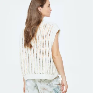 FORTE_FORTE Pull Sans Manches Maille Blanc Coton Naturel 11