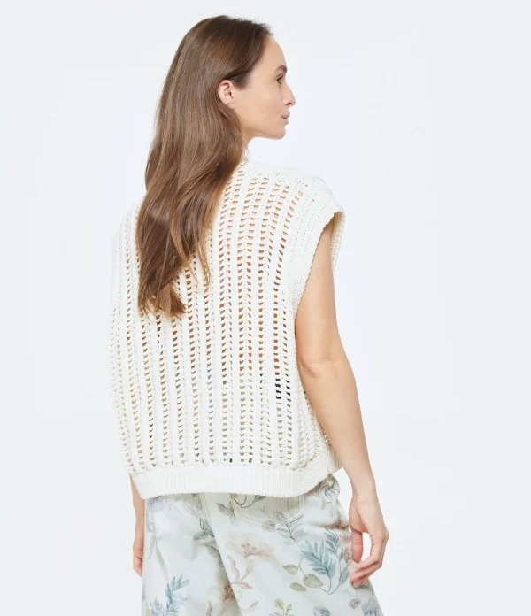 FORTE_FORTE Pull Sans Manches Maille Blanc Coton Naturel 4