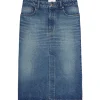 AMI Paris Jupe Crayon Coton Denim Bleu Usé 19