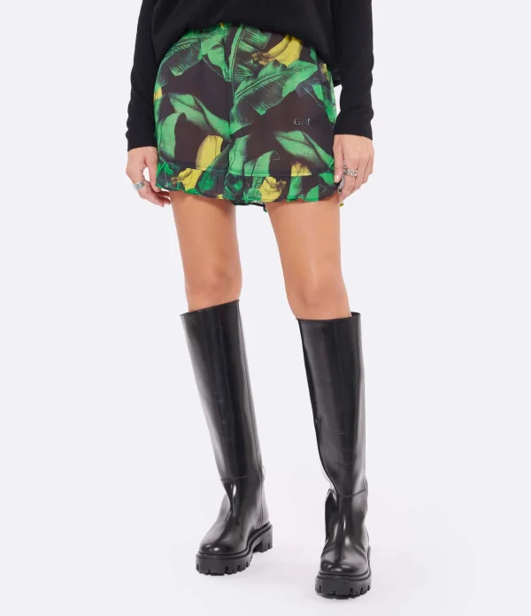 Ganni Short Coton Imprimé Vert 4