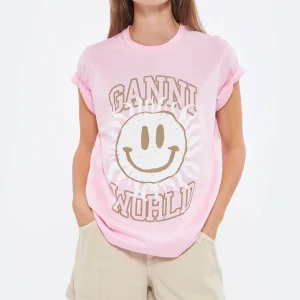 Ganni Tee-shirt Smiley Coton Organique Lilac Sachet 8