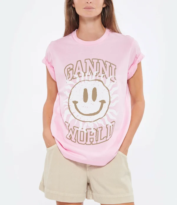 Ganni Tee-shirt Smiley Coton Organique Lilac Sachet 3