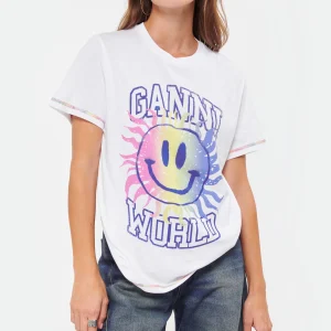 Ganni Tee-shirt Smiley Coton Organique Bright White 11