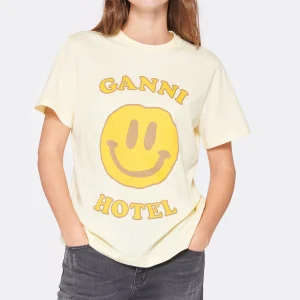 Ganni Tee-shirt Smiley Coton Jaune 8