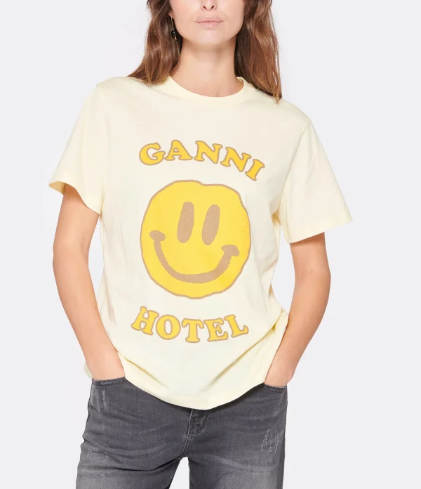 Ganni Tee-shirt Smiley Coton Jaune 3