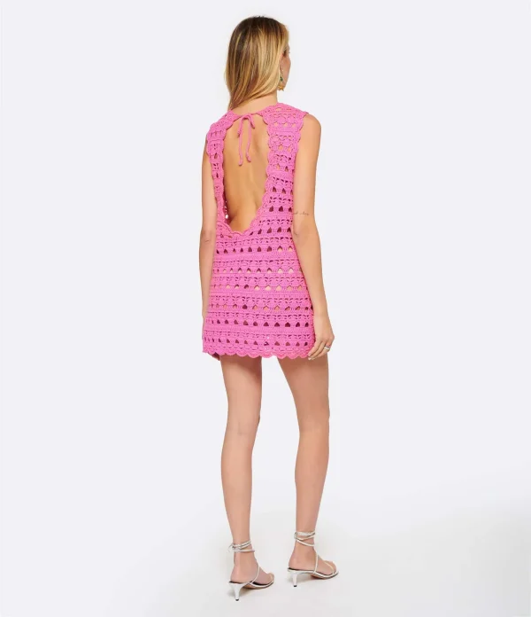 Ganni Robe De Plage Crochet Coton Organique Rose 5