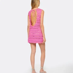 Ganni Robe De Plage Crochet Coton Organique Rose 12