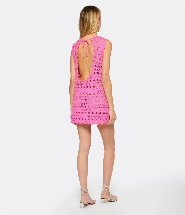 Ganni Robe De Plage Crochet Coton Organique Rose 5