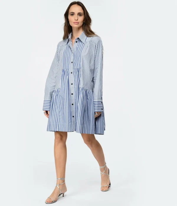 Ganni Robe Chemise Rayures Coton Organique Gris Bleu 4