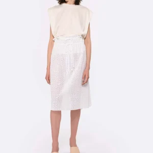 Ganni Jupe Midi Broderie Anglaise Coton Organique Blanc 11