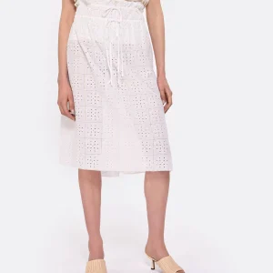 Ganni Jupe Midi Broderie Anglaise Coton Organique Blanc 13