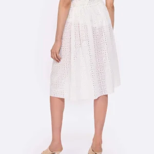 Ganni Jupe Midi Broderie Anglaise Coton Organique Blanc 15