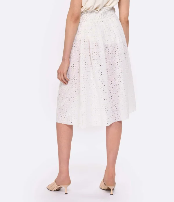 Ganni Jupe Midi Broderie Anglaise Coton Organique Blanc 6