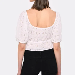 Ganni Top Court Broderie Anglaise Coton Organique Blanc 15