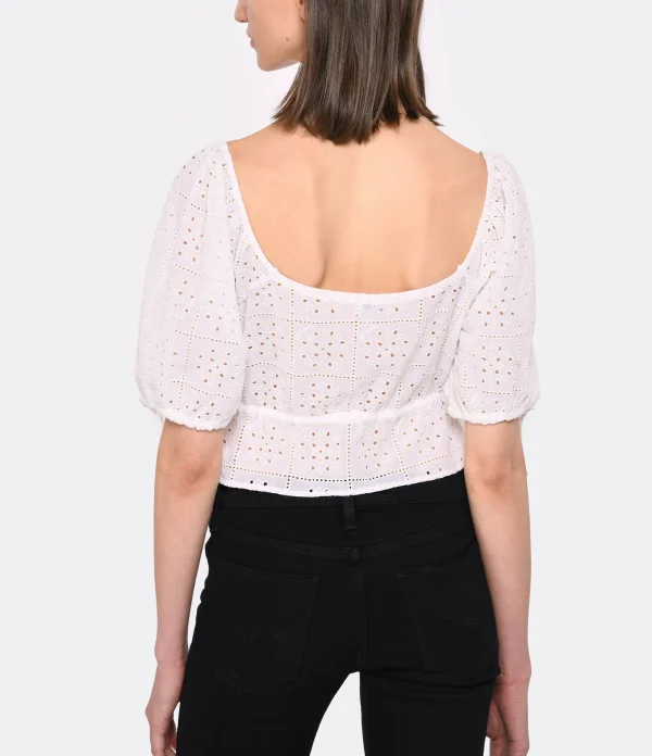 Ganni Top Court Broderie Anglaise Coton Organique Blanc 6