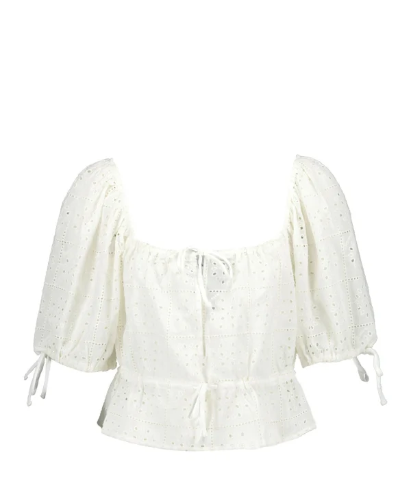 Ganni Top Court Broderie Anglaise Coton Organique Blanc 1