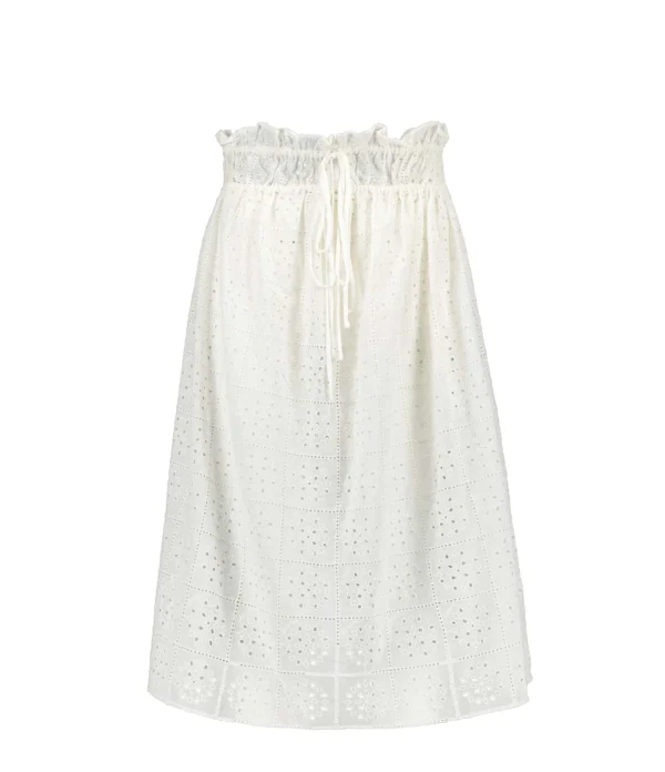 Ganni Jupe Midi Broderie Anglaise Coton Organique Blanc 1