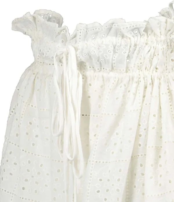 Ganni Jupe Midi Broderie Anglaise Coton Organique Blanc 3