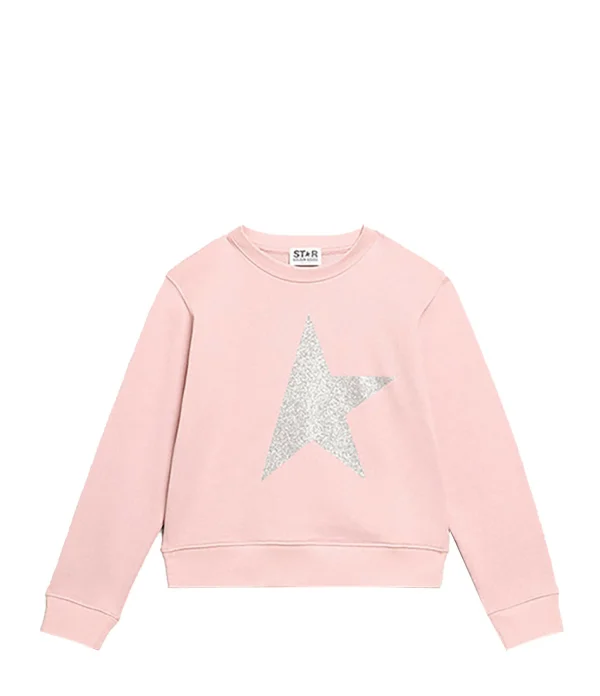 Golden Goose Sweatshirt Enfant Star Coton Rose Argenté 1