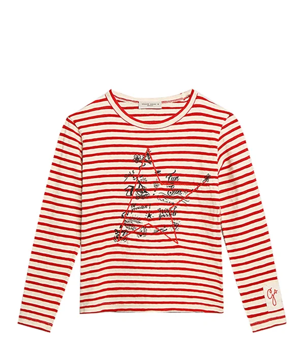 Golden Goose Tee-shirt Golden Enfant Coton Rayures Rouge 1