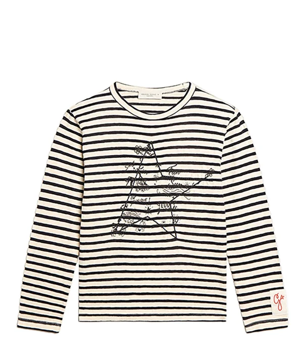 Golden Goose Tee-shirt Golden Enfant Coton Rayures Écru 1