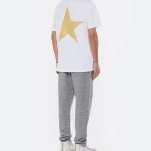 Golden Goose Tee-shirt Homme Big Star Coton Blanc Doré 16