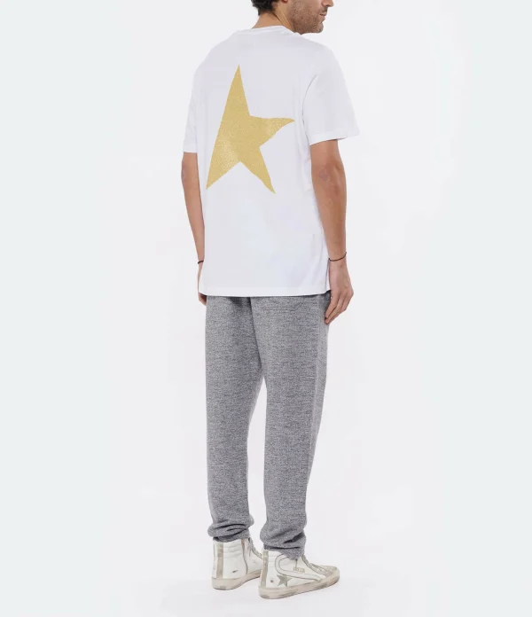 Golden Goose Tee-shirt Homme Big Star Coton Blanc Doré 6