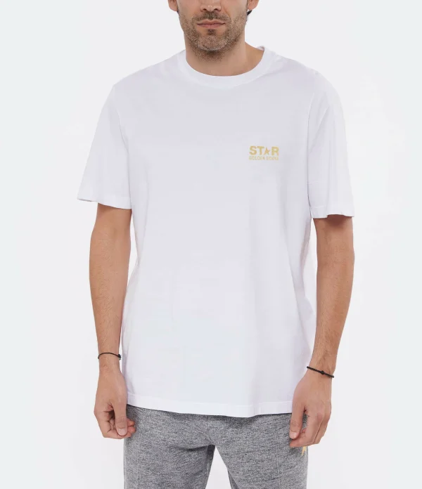 Golden Goose Tee-shirt Homme Big Star Coton Blanc Doré 5