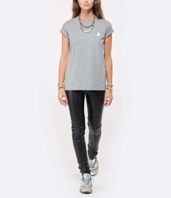 Golden Goose Tee-shirt Étoile Coton Gris Doré 5