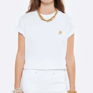 Golden Goose Tee-shirt Étoile Coton Blanc Doré 11