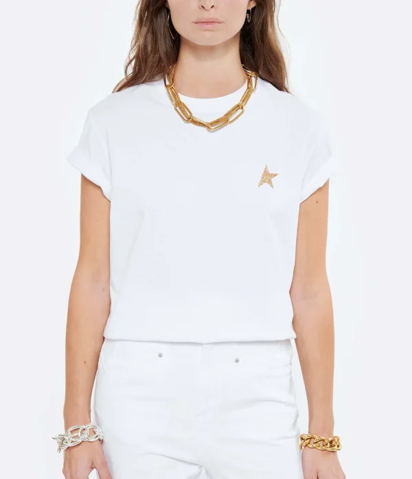 Golden Goose Tee-shirt Étoile Coton Blanc Doré 4