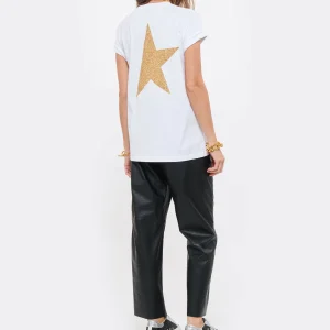 Golden Goose Tee-shirt Big Star Coton Blanc Doré 18