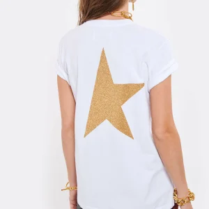 Golden Goose Tee-shirt Big Star Coton Blanc Doré 14