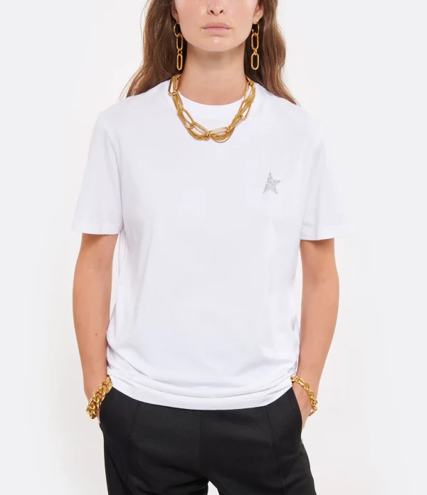 Golden Goose Tee-shirt Étoile Coton Blanc Argenté 4