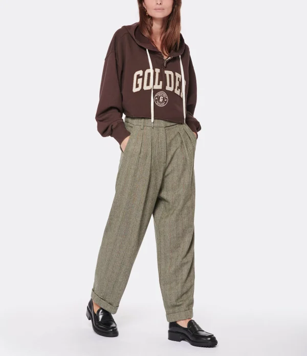 Golden Goose Sweatshirt Hoodie Journey Crop Coton Marron Café 5