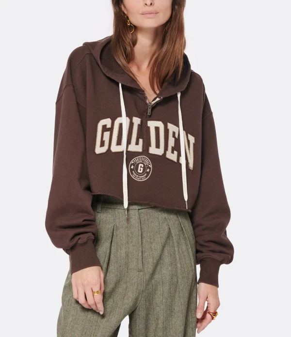 Golden Goose Sweatshirt Hoodie Journey Crop Coton Marron Café 4