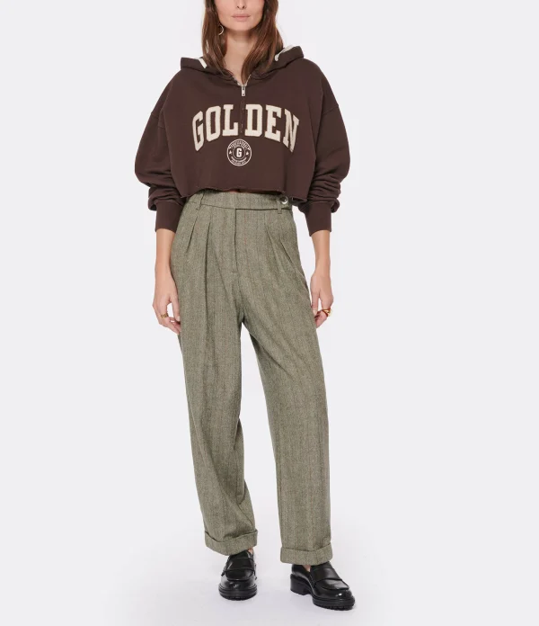 Golden Goose Sweatshirt Hoodie Journey Crop Coton Marron Café 6