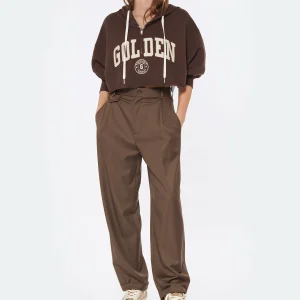 Golden Goose Sweatshirt Hoodie Journey Crop Coton Marron Café 18