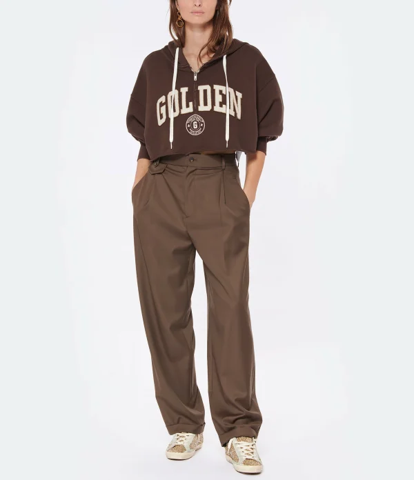 Golden Goose Sweatshirt Hoodie Journey Crop Coton Marron Café 7