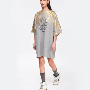 Golden Goose Tee-shirt Journey Coton Gris Doré 10