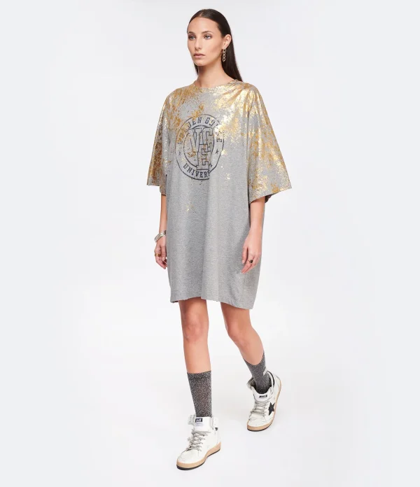 Golden Goose Tee-shirt Journey Coton Gris Doré 4