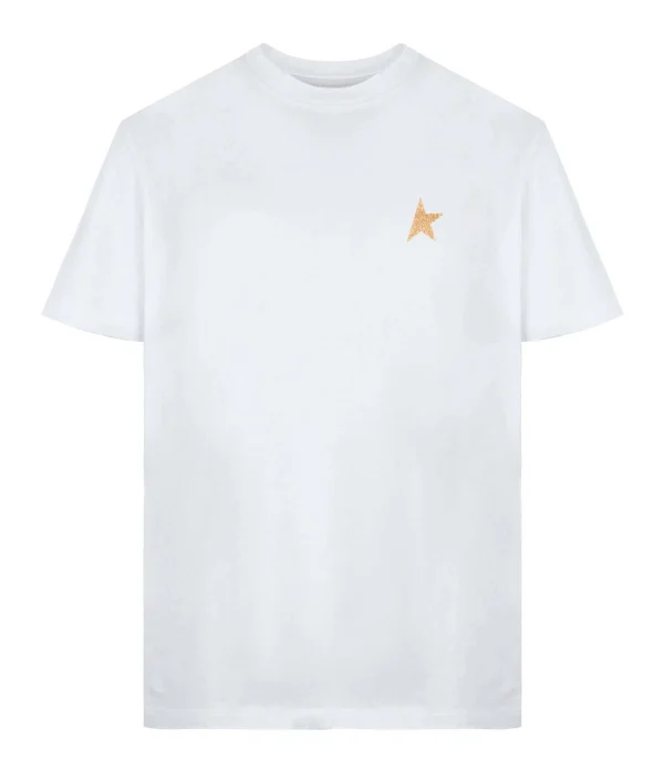 Golden Goose Tee-shirt Étoile Coton Blanc Doré 1