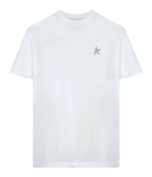 Golden Goose Tee-shirt Étoile Coton Blanc Argenté 1