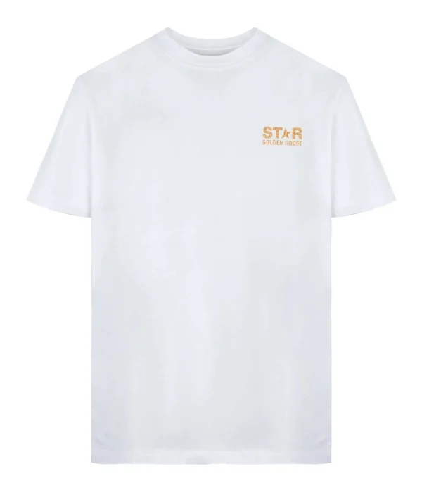 Golden Goose Tee-shirt Big Star Coton Blanc Doré 1