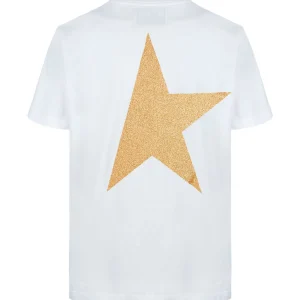 Golden Goose Tee-shirt Big Star Coton Blanc Doré 10