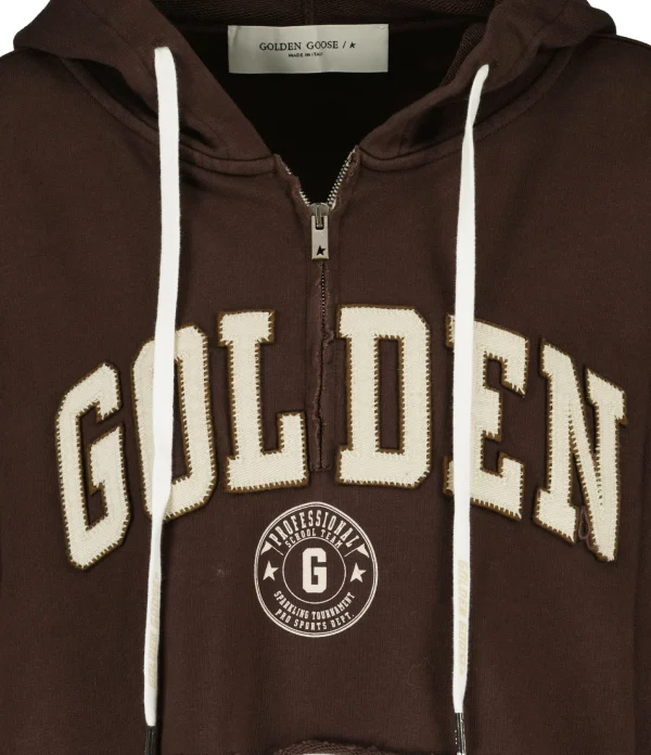 Golden Goose Sweatshirt Hoodie Journey Crop Coton Marron Café 3