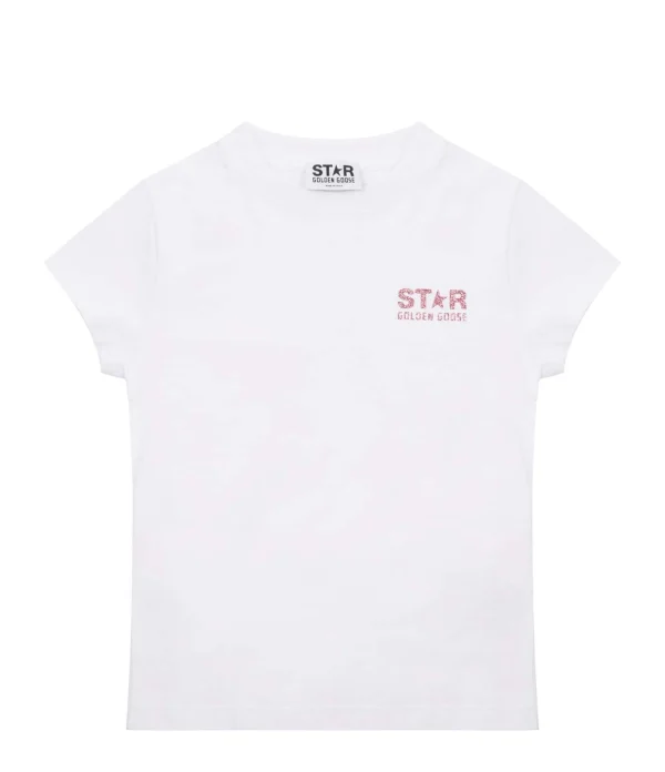 Golden Goose Tee-shirt Star Enfant Coton Blanc Rose 1