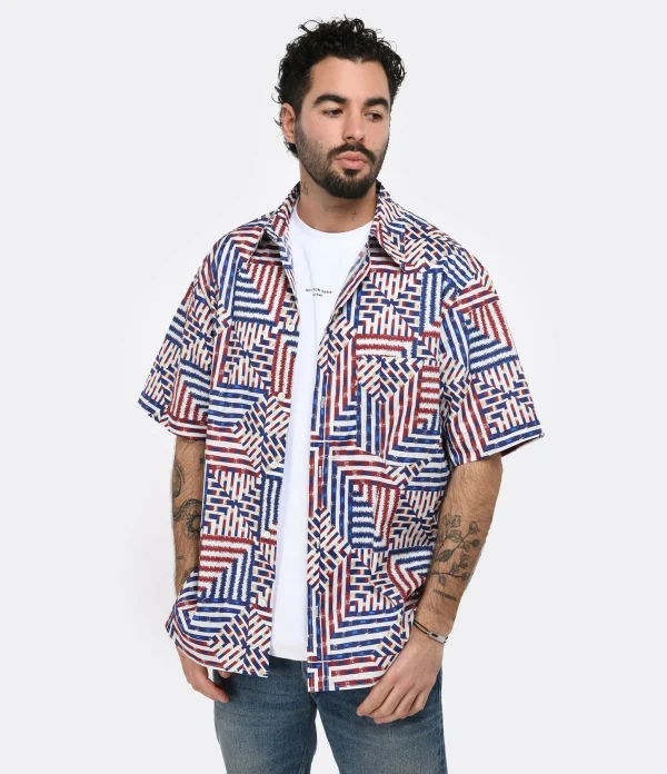 Isabel Marant Chemise Homme Ebilio Coton Bleu Rouge 4