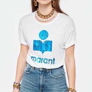 MARANT ÉTOILE Tee-shirt Koldi Lin Blanc Bleu 11