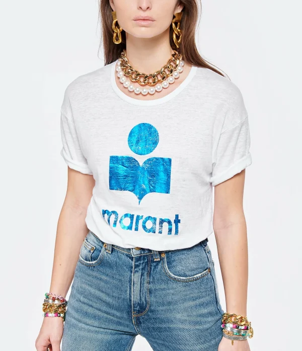 MARANT ÉTOILE Tee-shirt Koldi Lin Blanc Bleu 4